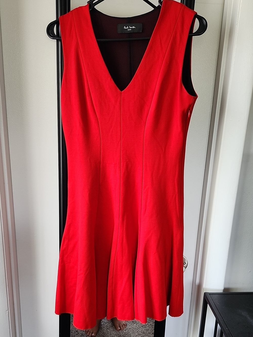Paul Smith Black Label Lipstick Red Sleeveless Fit & Flare V Neck Dress Size 42